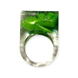 New Clear Resin Ring with Lime Green Barbie Heel